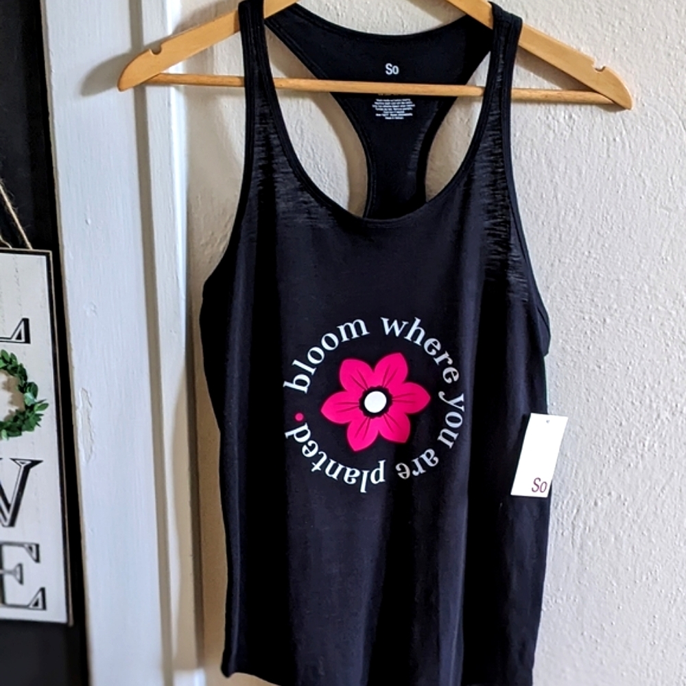 NWT! Custom Graphic: 🌸Bloom Where You Are Planted. SO Racerback Tank